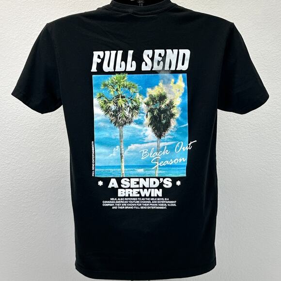 Full Send Nelk Boys T Shirt Black Out Season A Sends Brewin Palm Tree M Medium - Picture 3 of 7